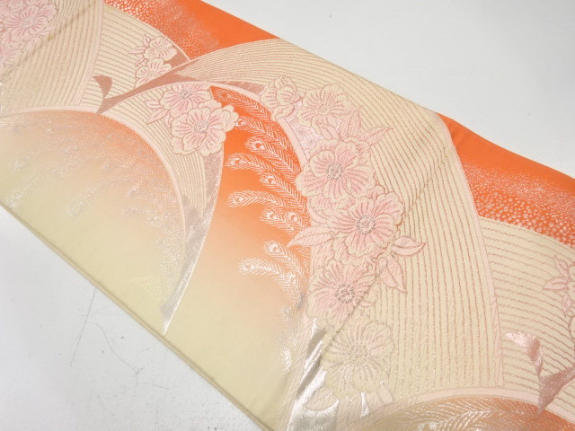 JAPANESE KIMONO / ANTIQUE FUKURO OBI / SILK / WOVEN PEACOCK & FLOWER